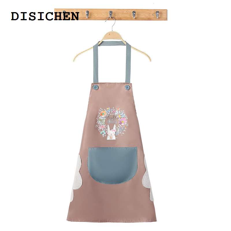 DISICHEN Luxury Kitchen can be wiped waterproof and oil resistant cartoon wreath rabbit kitchen apron women baking accessories 90*70 cm