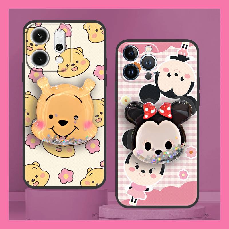 Rotatable stand Skin feel silicone Phone Case For OPPO Reno14 5G Fashion Design Anti-knock Glitter protective Cartoon