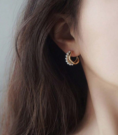 1 Pair Gold Antique Double Layered Pearl Wave Stud EarringsFor Women - Best Gift For Her