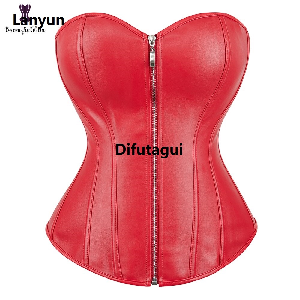 Difutagui Clarissali Leather Overbust Corset Zip Up Zipper Bustier Top Showgirl High Quality Night Clubwear Gothic Steampunk Gorset Plus Size Waist Shaper
