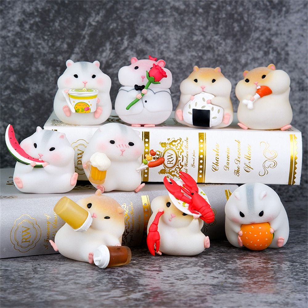 Birthday Gifts Foodie Series Hamster Clarke Figures Flocking Mouse Model Toys Gourmet Hamster Figures Small Animals Home Decor Girl Gift