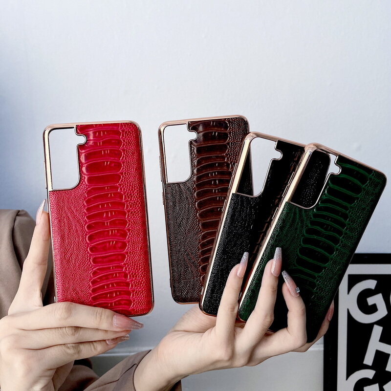 For Samsung S22 S21 Ultra A53 A33 A73 5G S23 S24 Plus Plating Genuine Leather Shockproof Case Cover Luxury Protective Shell