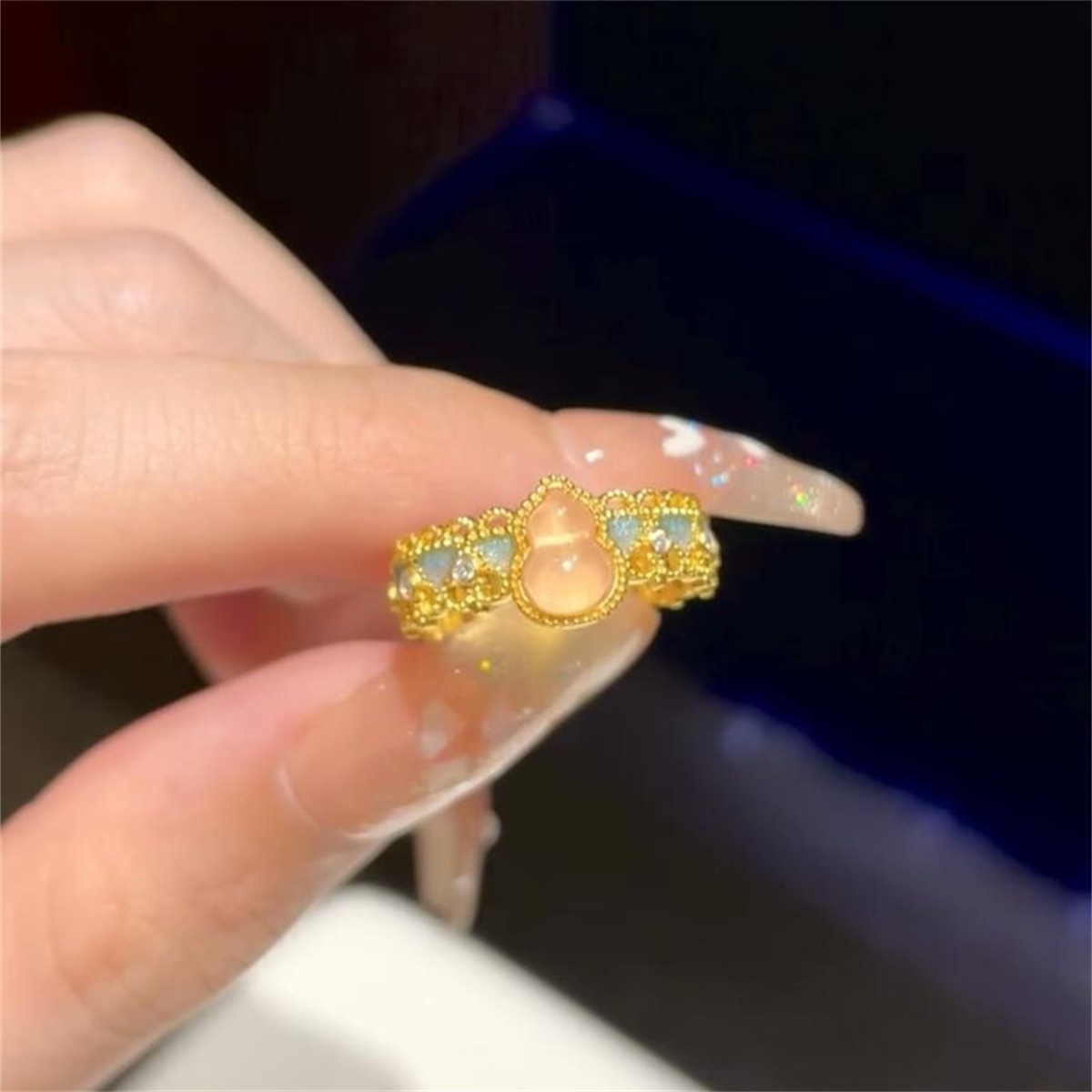 【Mega Sale】Vintage National Fashion Pink Crystal Small Jade Women's Exquisite Lace Green High-grade Temperament Luxury Ring
