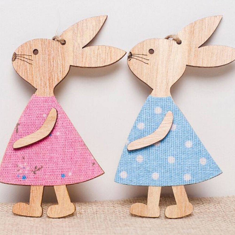 3PCS DIY Home Decorations Wooden Hanging Easter Ornaments Wood Crafts Cute Bunny Easter Rabbit