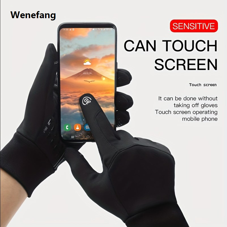 Wenefang 1Pair Outdoor Autumn And Winter Plus Velvet Warm Gloves For Men And Women, Touch Screen Non-slip Bicycle Riding Gloves
