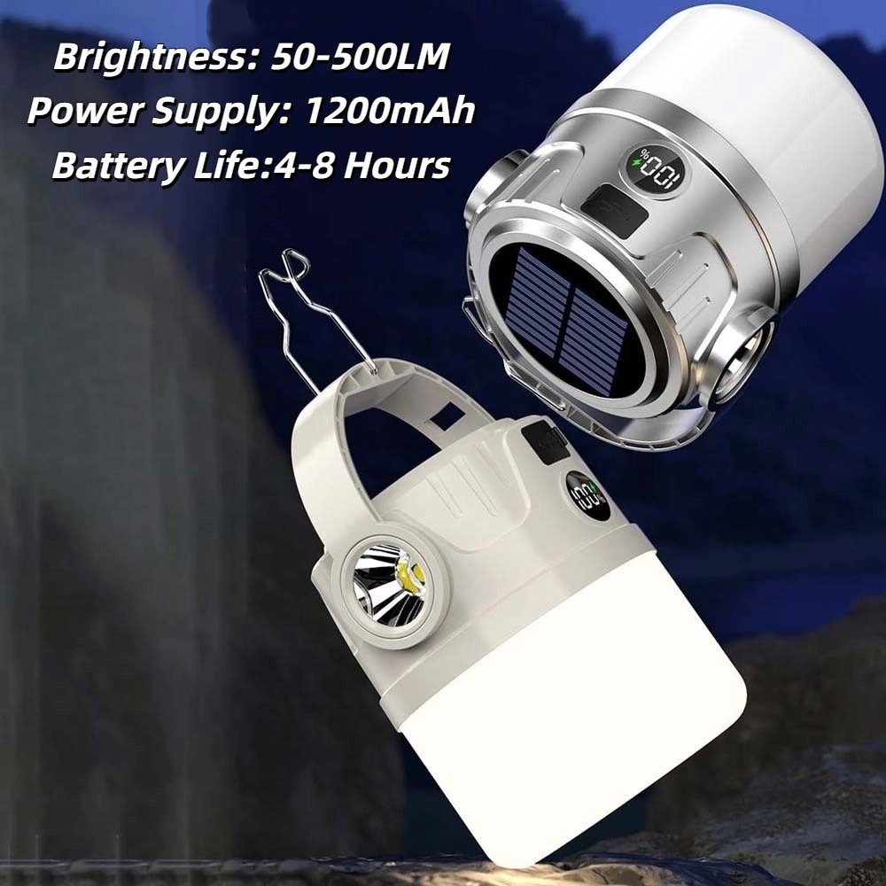 Mini Portable Solar Camping Light with Output with Side Lights Beige Tent Lamp Dimmable Plastic Hanging Lights Outdoor