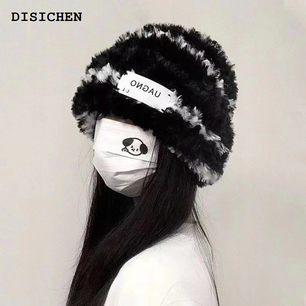 DISICHEN 2025 New Hats women Woolen hat, autumn and winter, women's versatile knitting, striped bag, face show, small warmth, fluffy cold hat, large head circumference