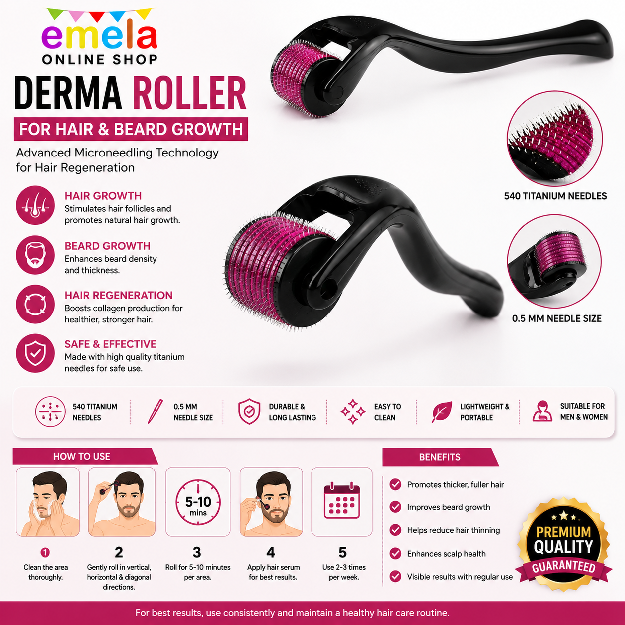 1mm Derma Roller For Hair Growth