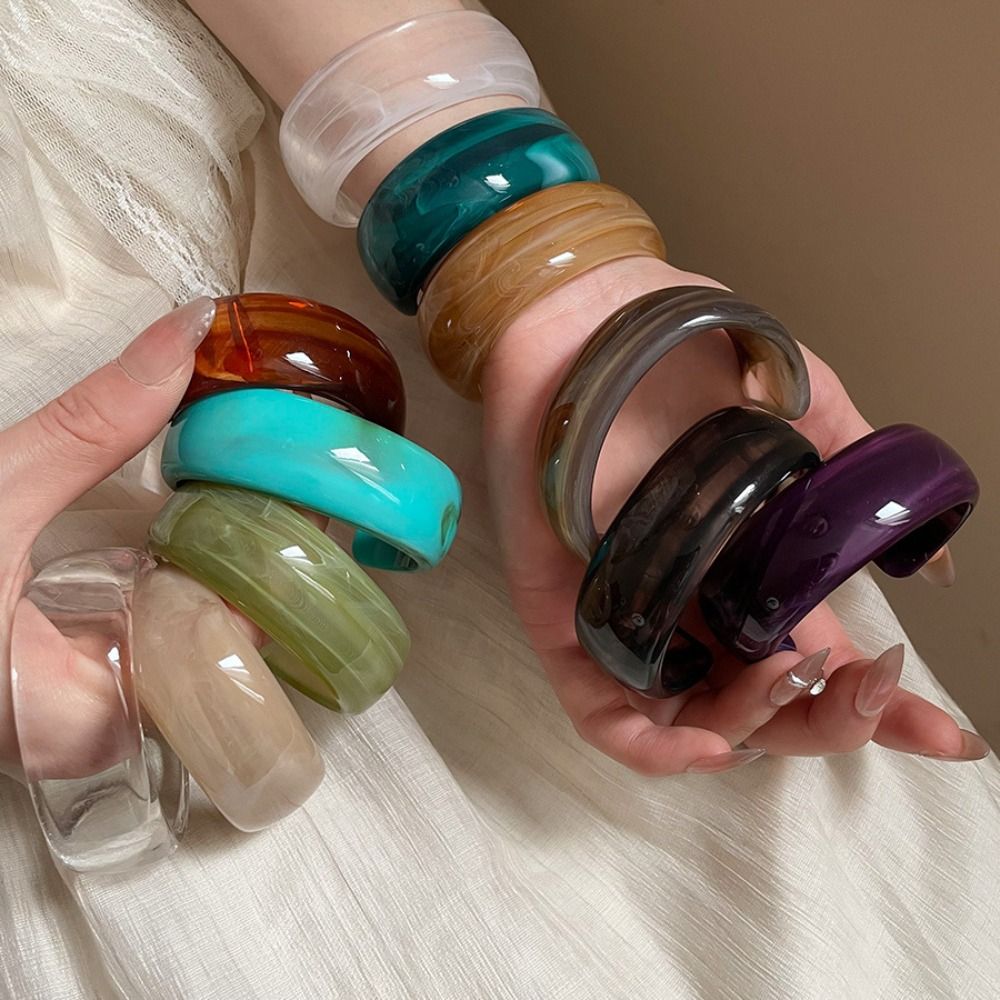 Simple Europe American Style Wide Open Bangle Boho Irregular Resin Bangle Geometric Acrylic C Shape Cuff Bangles Gift