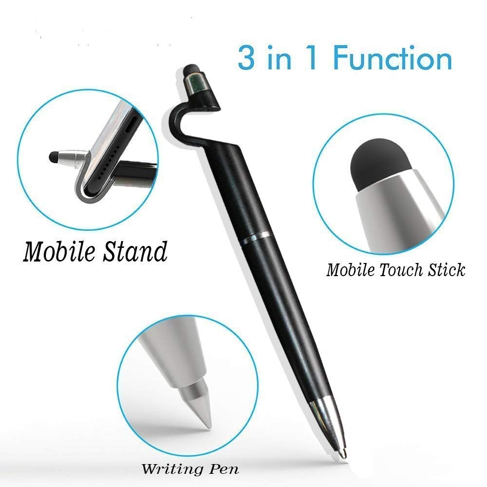 Ball Pen 3 in 1 with Mobile Stand Holder Writing Pen Screen Wipe for All Touchscreen Smart Phones and Tablets