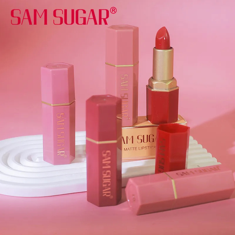 New 6 Colors Gold Bar Tube Lipstick Matte Texture Pearlescent Glitter Velvet Lipstick Valentine's Day Gift 1PCS