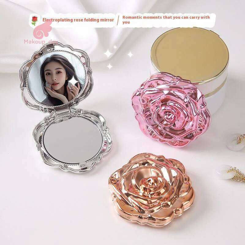 1PCS Portable Mini Retro Rose Flower Small Pocket Makeup Mirror Double Sided Hand Mirrors Compact Cosmetic Beauty Tool