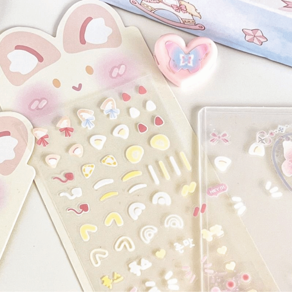 Cartoon Cute Rabbit Ear Blusher Sticker PET Album DIY Decor Stickers Photo Card Kawaii Kids Toy Sticker Scrapbooking