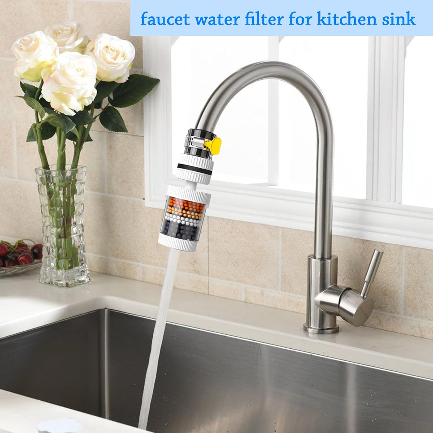Faucet Water Filter, Sink Water Filter,Faucet Water Filter Purifier Kitchen Tap Filtration Activated Carbon Removes Chlorine Fluoride Heavy Metals