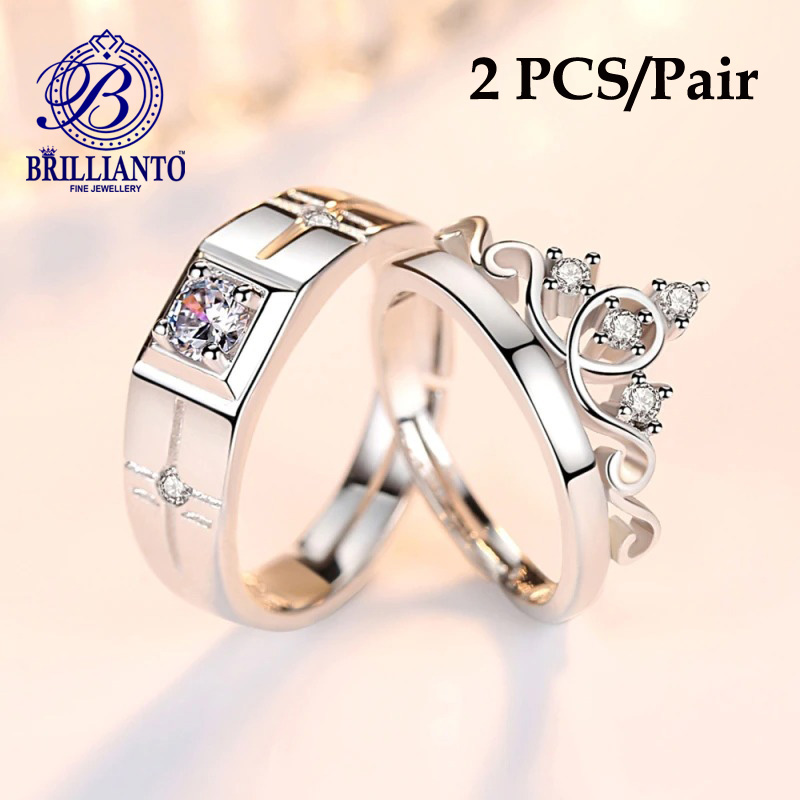 NEW 2 Pcs Pair Adjustable Love Couple Rings set King and Queen Best Gift for Girls and Boys With Box Zircon Diamond resizable Crown Ring