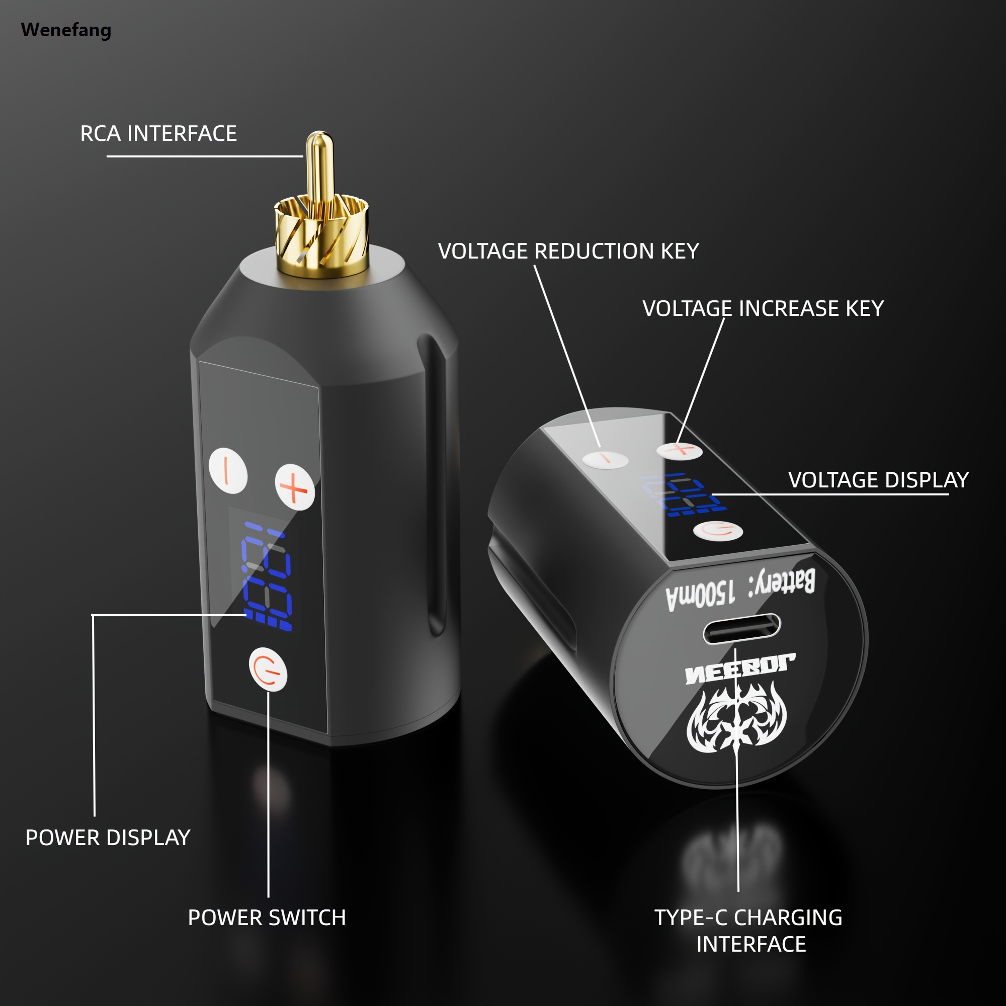 Wenefang New models on sale 1set, Neebol Wireless Tattoo Kit, Complete Tattoo Pen Secant Fog Tattoo Machine with 1500mAh LED Tattoo Power Supply