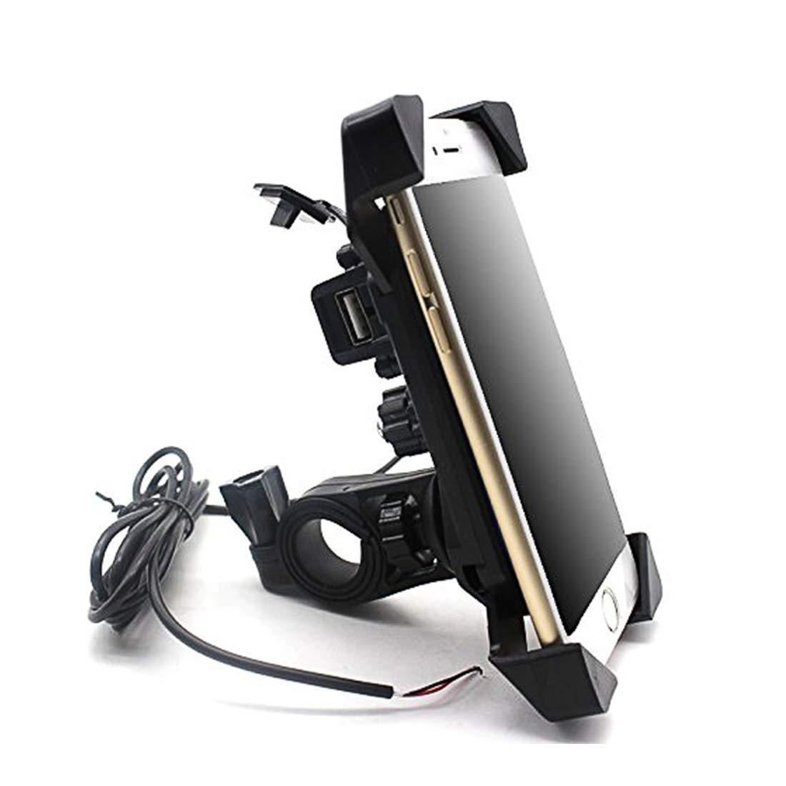 Motorcycle Bicycle Phone Stand USB Charger Power Holder Mount Bracket For 360° For Mobile Phone (Black)
