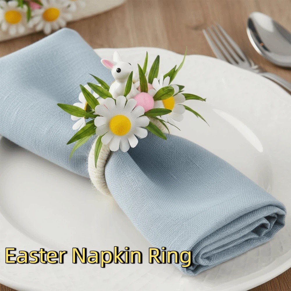 Decorative Ring Simulation Easter Napkin Ring Cartoon Bunny Shape Artificial Flower Napkin Ring Reusable Cute Festive Napkin Buckle Easter Celebration