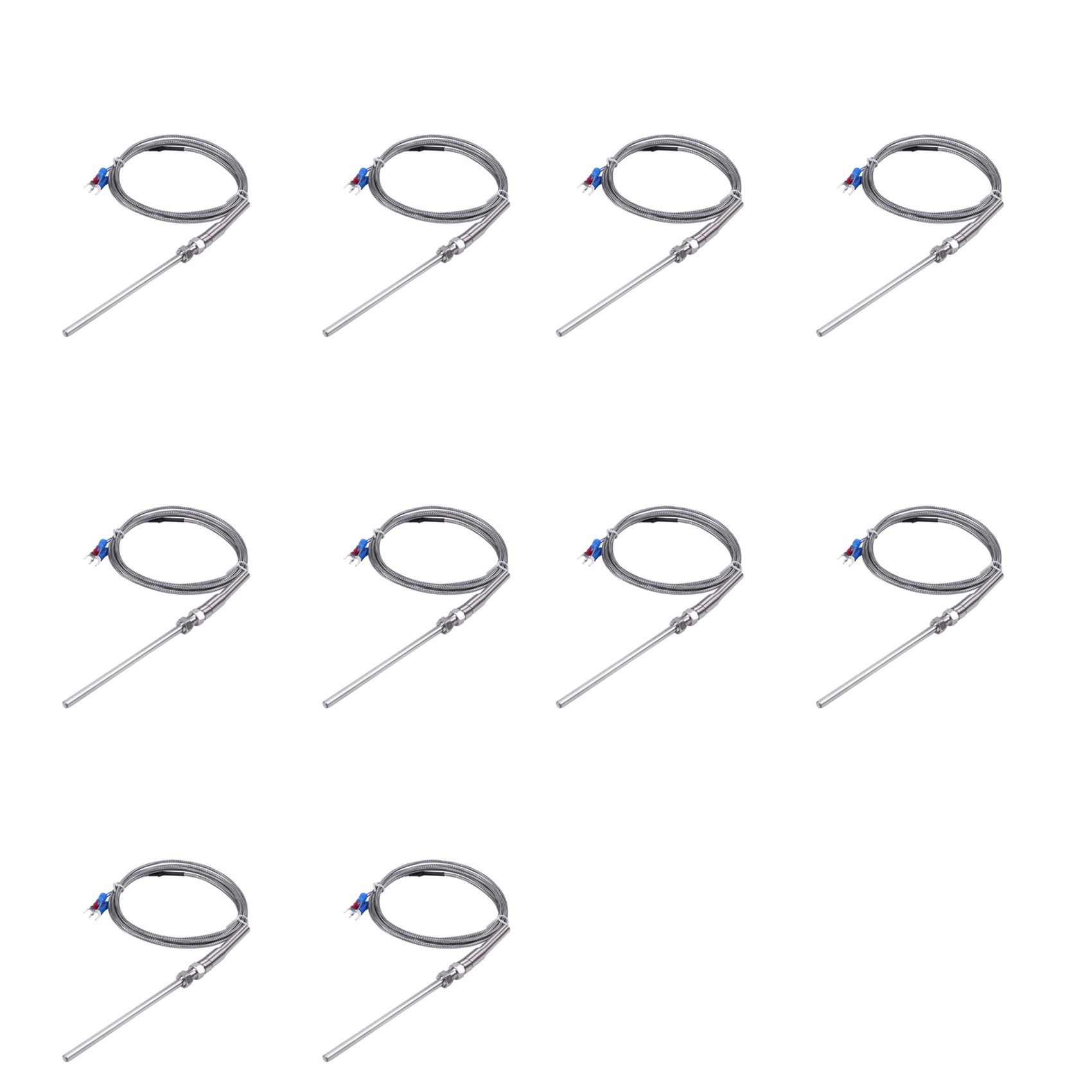 OUMERY 10X Steel Temperature Probe Pt100 RTD Sensor Cable 2M 98 mm 3 Wires -50 - 400 Celsius