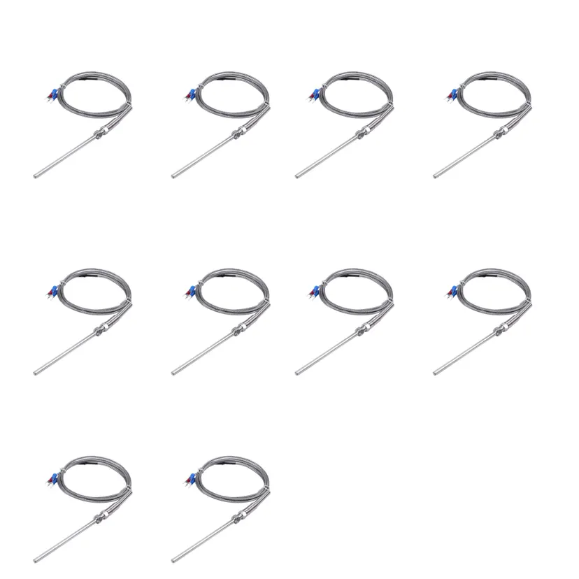 OUMERY 10X Steel Temperature Probe Pt100 RTD Sensor Cable 2M 98 mm 3 Wires -50 - 400 Celsius