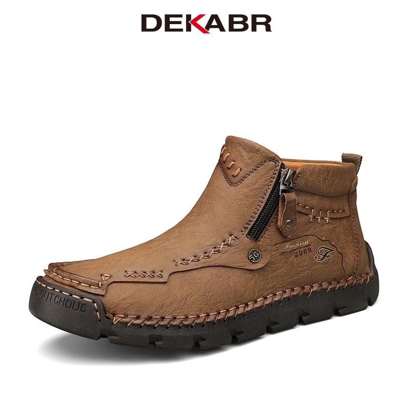 DEKABR New Comfortable Autumn Winter Plush Ankle Boots Casual Mens Shoes Warm Plush Hight Quality Hide Plus Size 48
