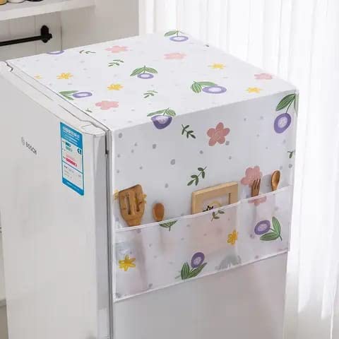Fridge Cover and Washing Mechine Cover for Top with 6 Utility Pockets Cartoon Prints Waterproof Single Door