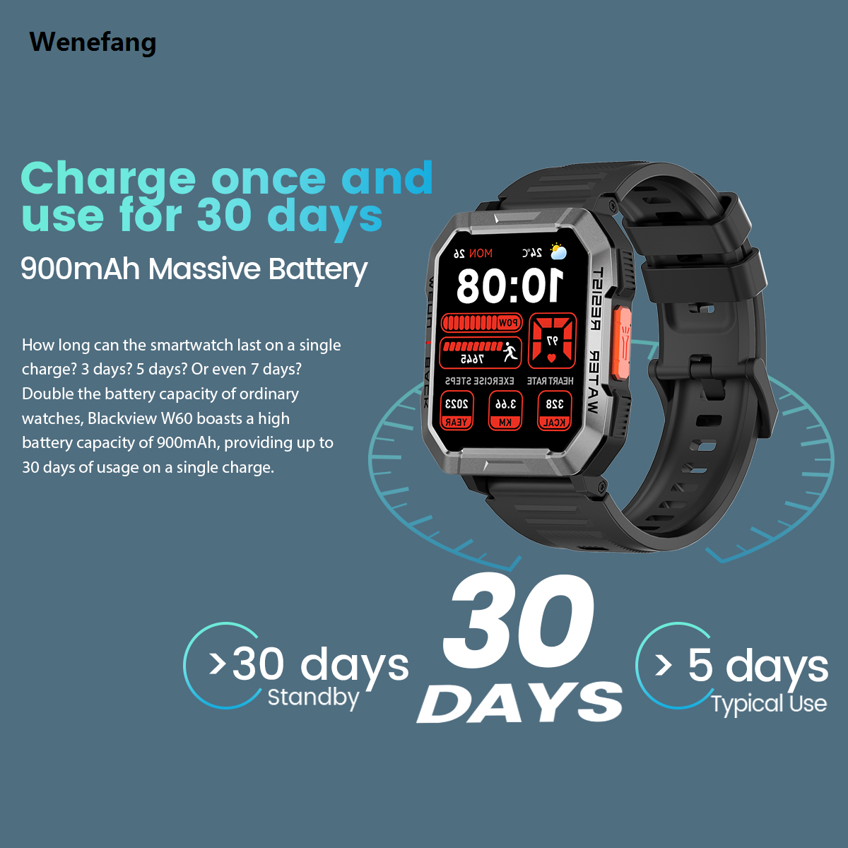 Wenefang Blackview W60 2024 New Smartwatch 2.01'' HD Display TFT Rugged Smart Sales promotion Watch for Outdoor With Emergency Lighting Bluetooth Calling