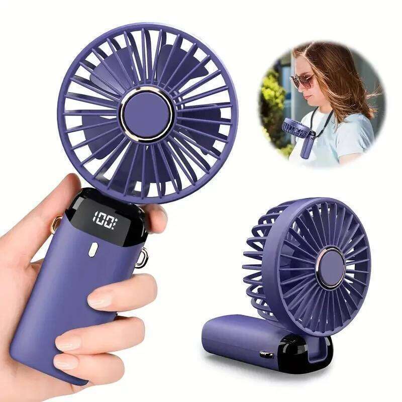 Portable Handheld Personal LED Digital Display 90°Adjustable Rechargeable Fan , 5 Speed Wind Mini Aromatherapy