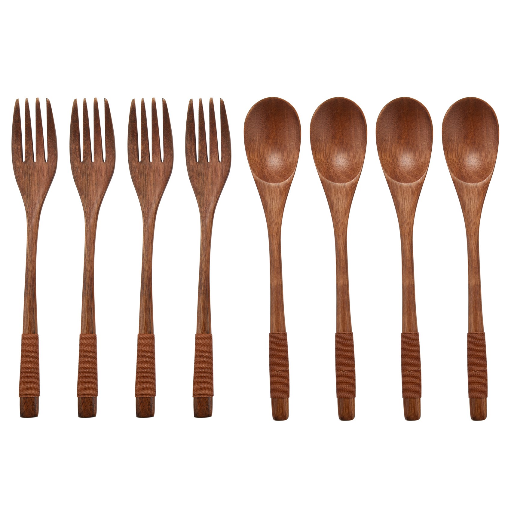 NAMUNY 8 Pcs Wooden 9 inchJapanese Spoon Fork Set Kitchen Tableware Natural Wood Cutlery Wooden Dinner Cutlery Set