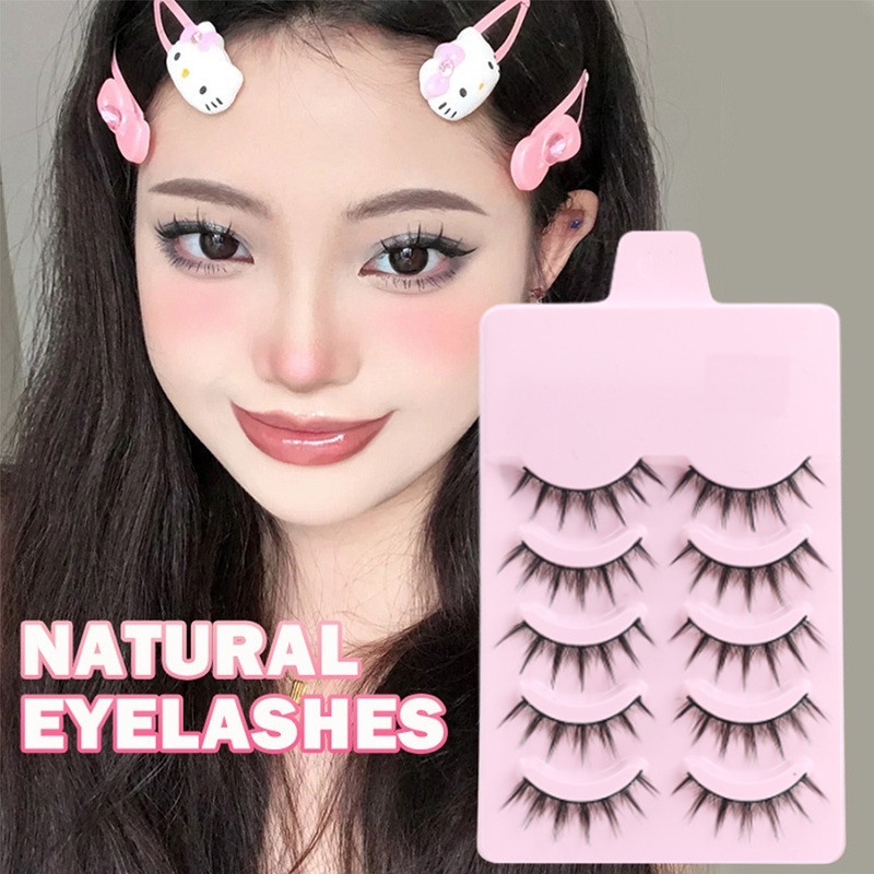 5 Pairs 3D False Eyelashes Slender Transparent Stem Long-lasting Natural Thick Curling Portable Women Makeup Tool