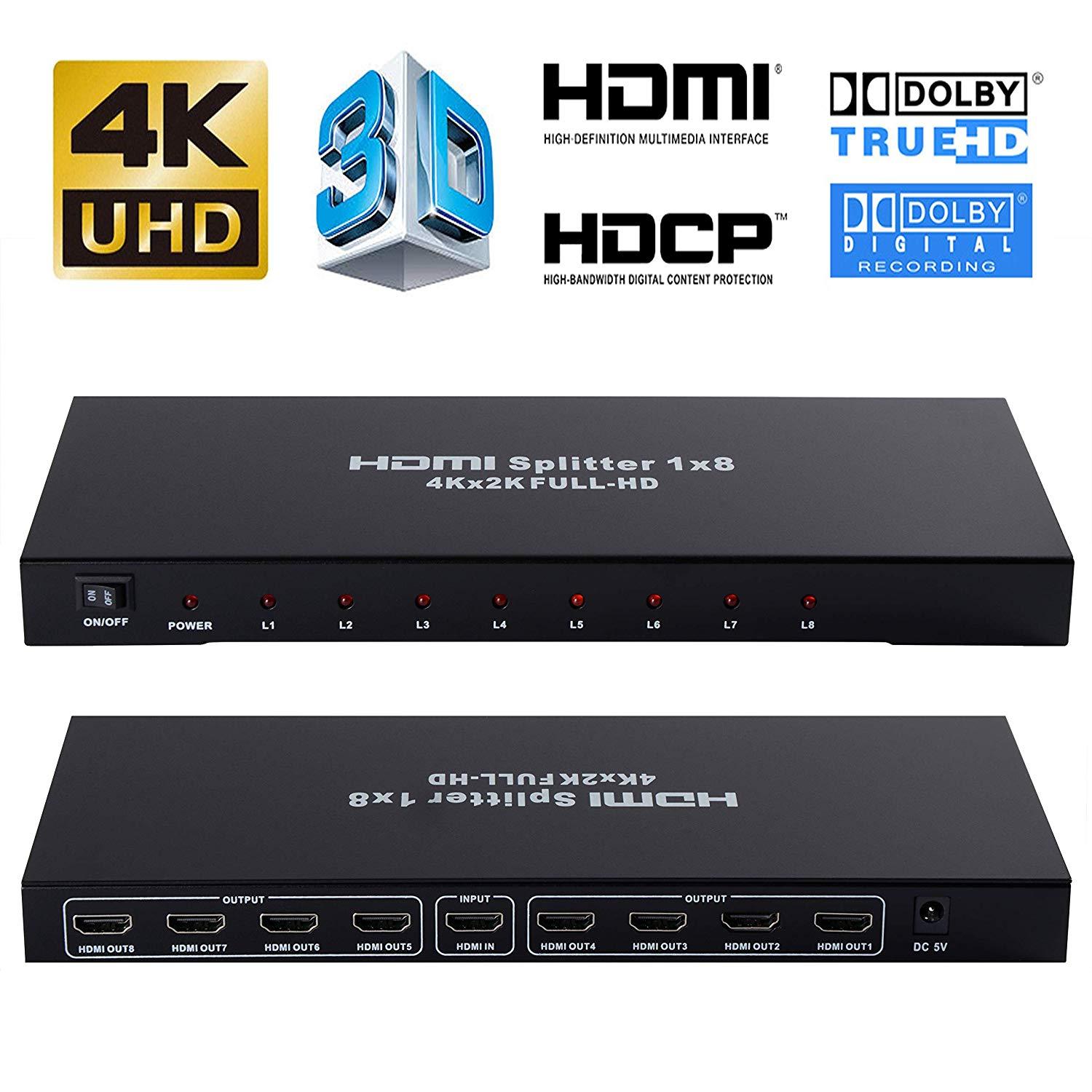 1X8 8 Ports Hdmi Powered Splitter For Full Hd 1080P & 3D Support (One Input To Eight Outputs)