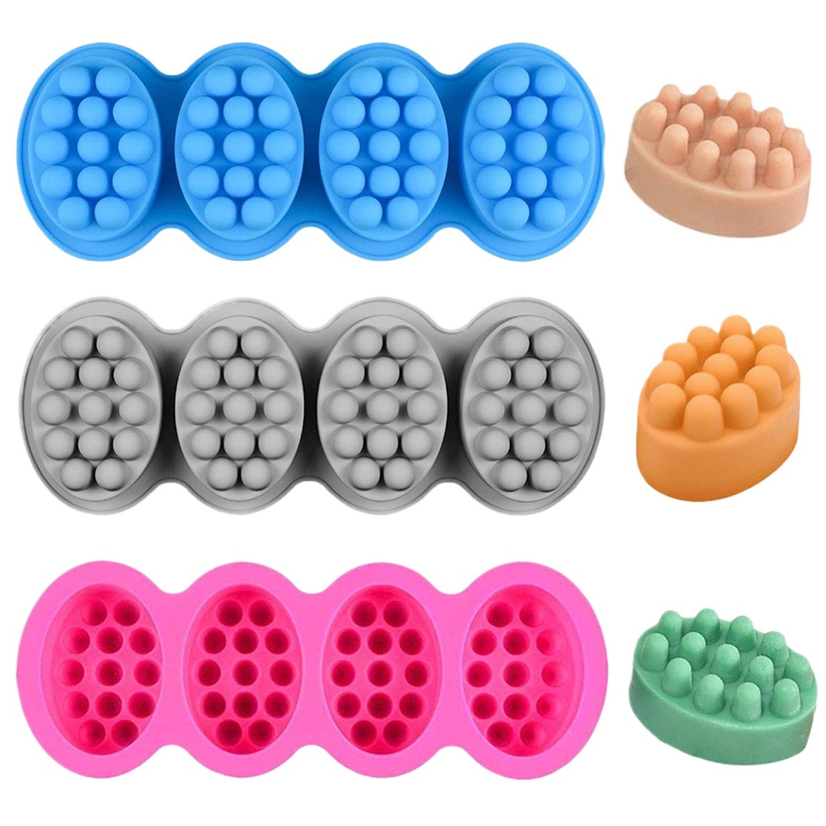 Medimax Massage Molds, 4 Cavity Silicone Massage Bar Soap molds 1 Pcs