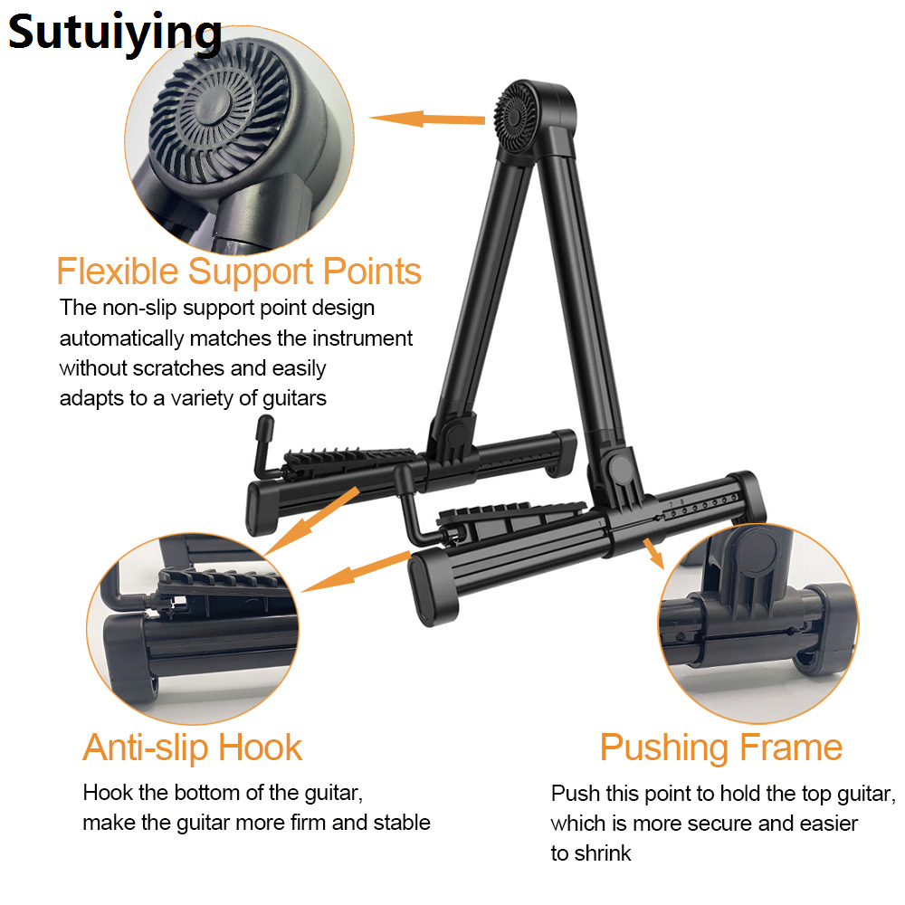 Sutuiying 1PC Adjustable Folding Guitar Stand Plastic Black Acoustic and 2025 Electric Guitars with Non-Slip Rubber Pad Instrument Stand