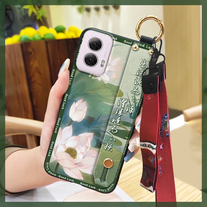 Silicone Phone Holder Phone Case For MOTO G75 5G old lady Wrist Strap ring Shockproof Lanyard Soft case Back Cover