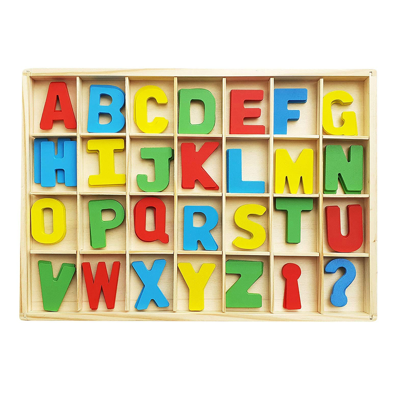 56 Pieces Colorful Wooden Capital Letter Alphabets ABCD Boxed, Montessori DIY Craft Puzzle for 2 Years + Baby