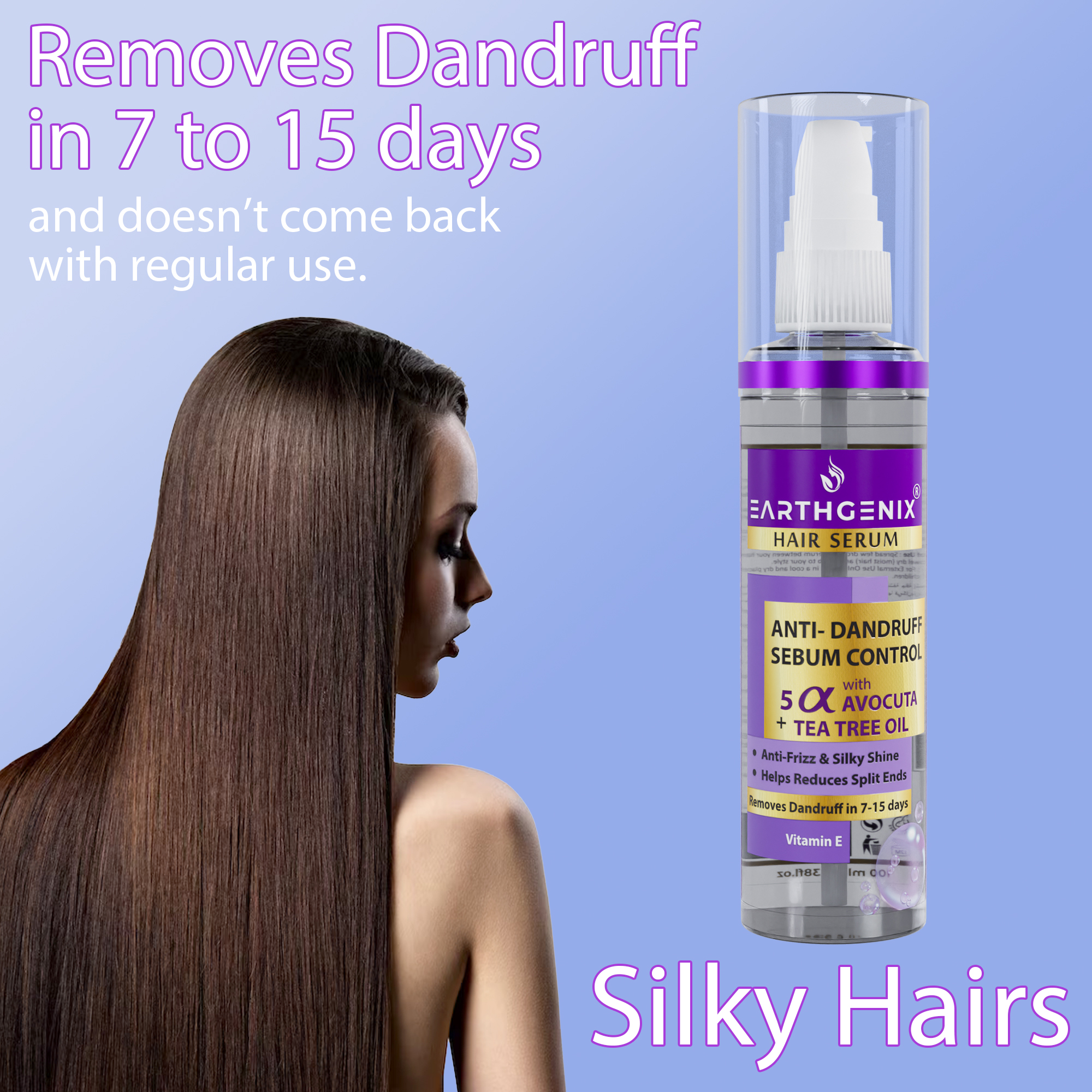 Earthgenix Anti-Dandruff/Sebum Control Hair Serum (50ml) with 5-alpha Avocuta + Tea Tree Oil, for Men & Women