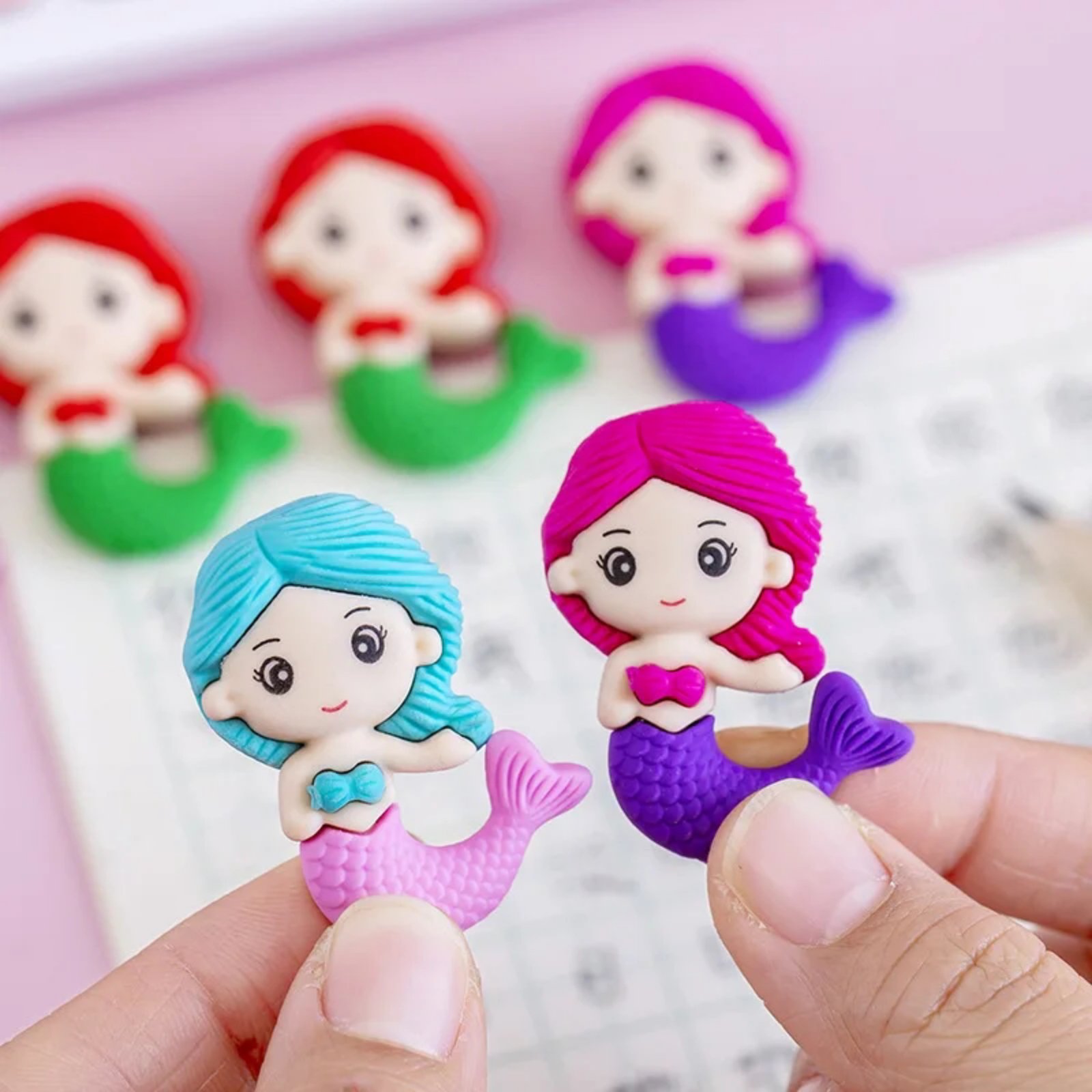 1 Piece Lytwtw's Stationery Kawaii Mermaid Student School Office Supplies Children Erasers For Kids Gift Pencil Rubber Eraser