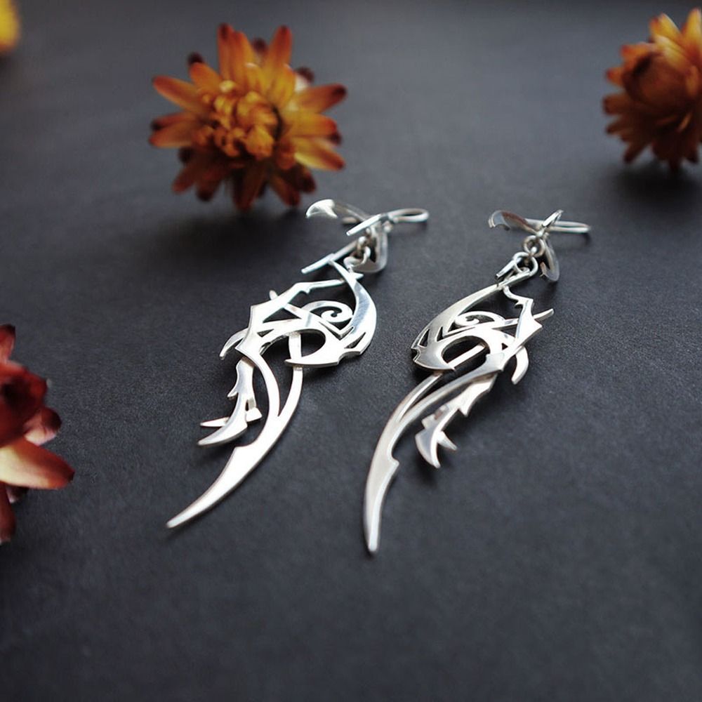 Retro Simple Blue Green Color Girl Gift Alloy Hollow Out Long Pendant Ear Drop Women Earrings Dangle Earrings