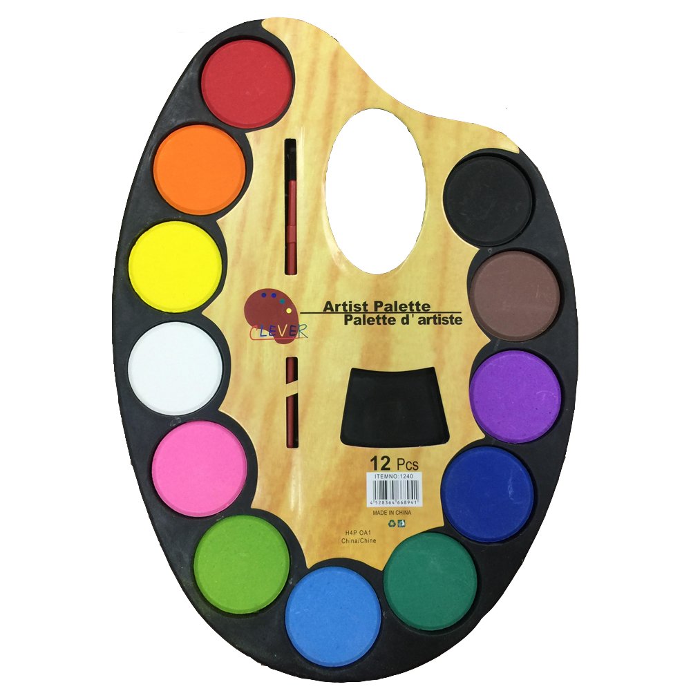 Water Color Palette Set 12 Color + Artist Paint Brush 8.5 X 5.5(inch)