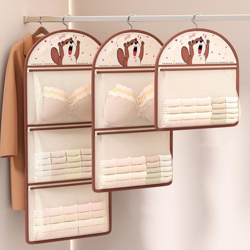 Portable /2/3 Layer Underwear Socks Storage Bag Cartoon Wall Mounted Socks Storage Hanging Bag Reusable Mesh Hanging Mesh Bag Dormitory