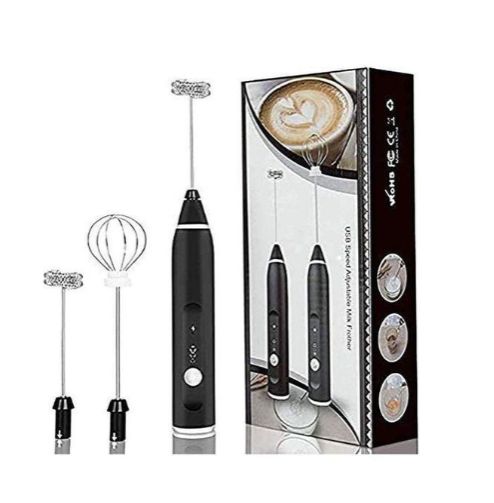 Coffee Beater Electric with 3 Powerful Speeds-USB Rechargeable Coffee Blender/Coffee Beater for Cappuccino Coffee Milk Egg Cream-­Handheld Electric Whisker (2 Detachable Whisks- White)