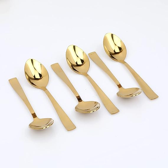 6 Pieces Stainless Steel Golden Spoons Set, 19 cm Long, Premium Spoons for Home & Kitchen, Luxury Dining Tableware Gift for House Warming,6 Pieces Gold Cutlery Set