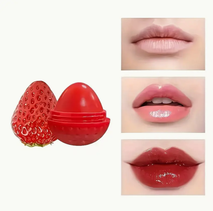 1 Piece Strawberry Shaped Lip Butter Box Packed Balm for Glossy and Moisturized Lips with Plant Extracts for Winter