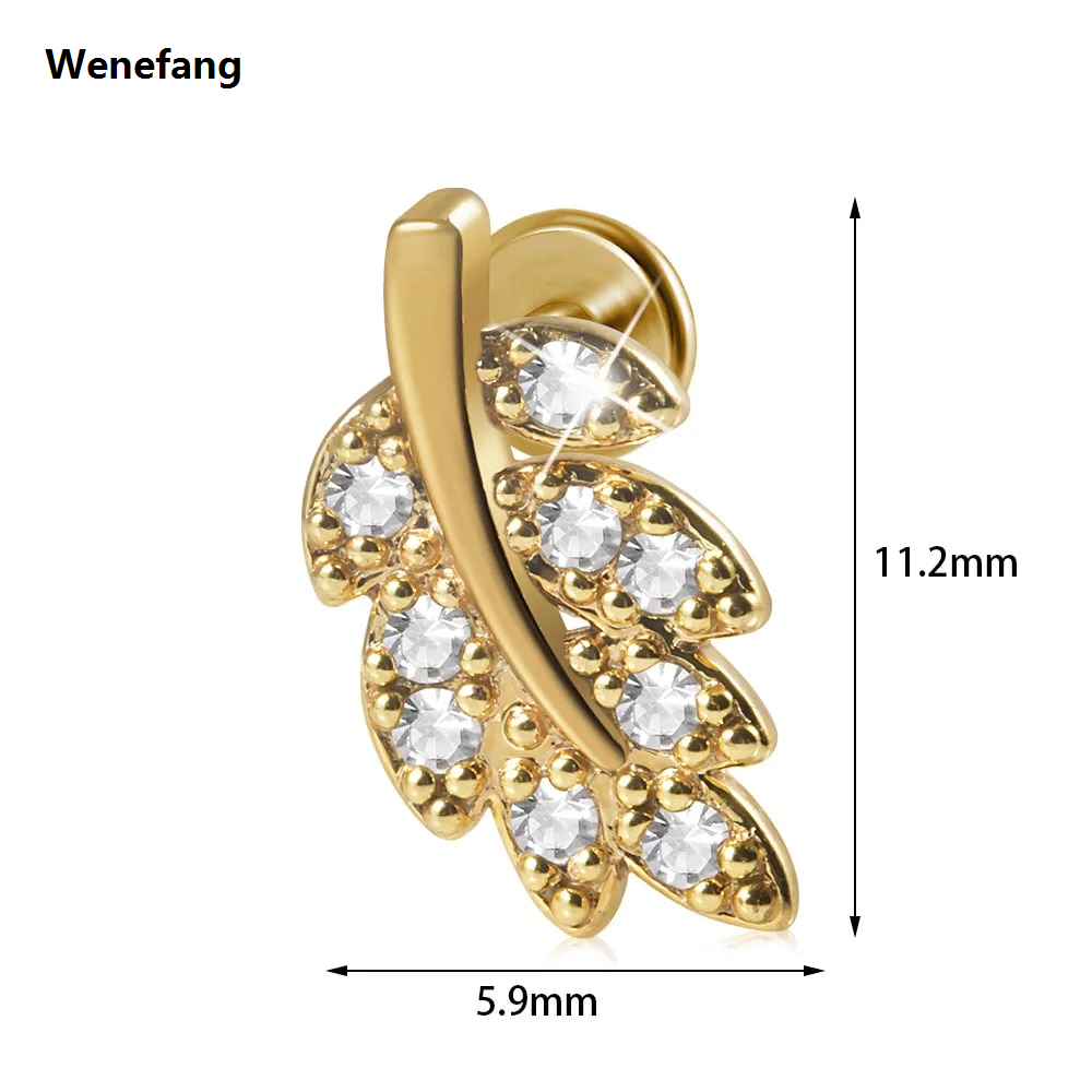 Wenefang 1PC Crystal Flower Tragus Piercing Earring Flat 16G Cartilage Piercing Helix Jewelry Daith Conch Rook Lobe Earring Labret Stud