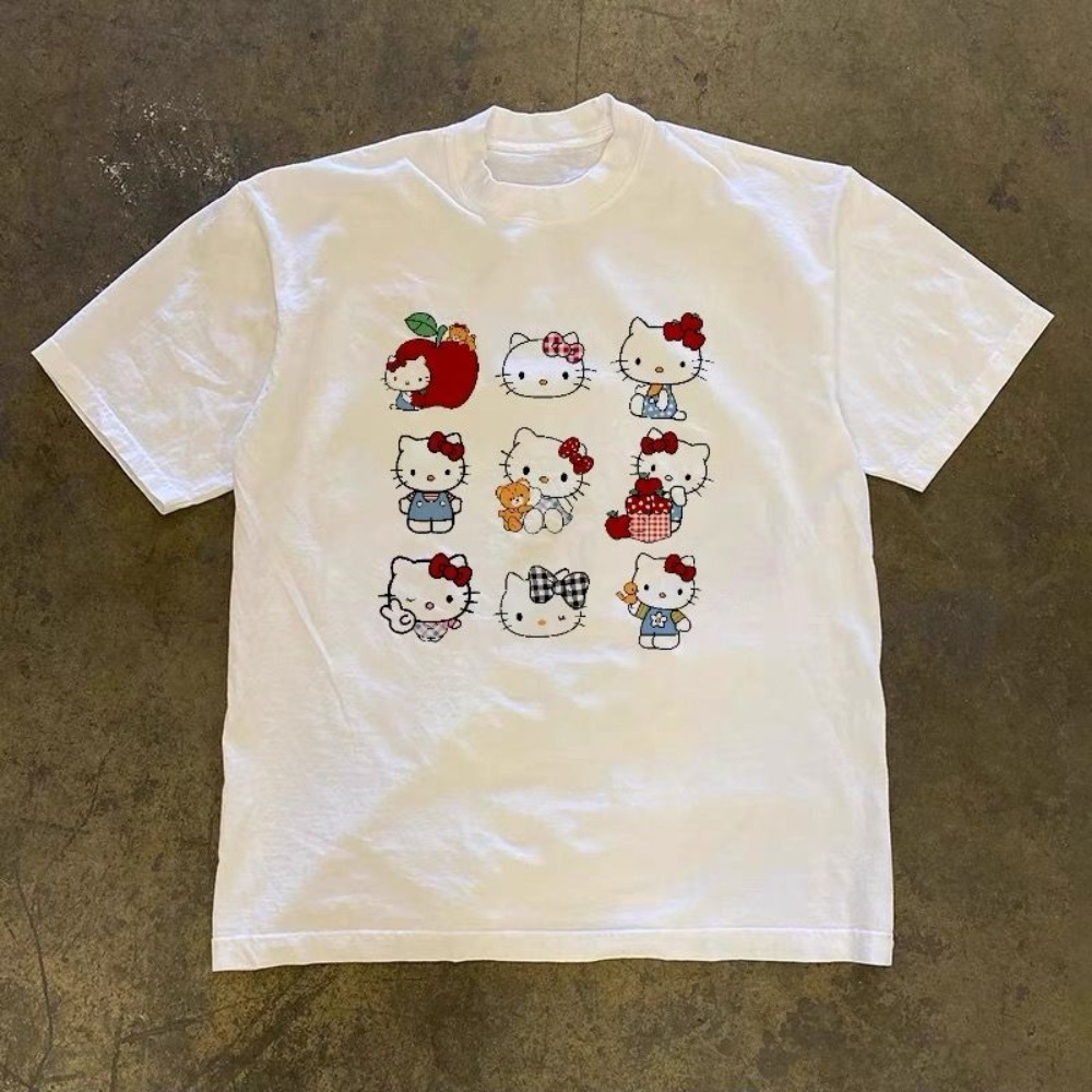HOT 2025 Latest T-shirt Summer New Versatile Hellokitty Top Cotton Short-sleeved Loose and Sweet Bottoming Shirt