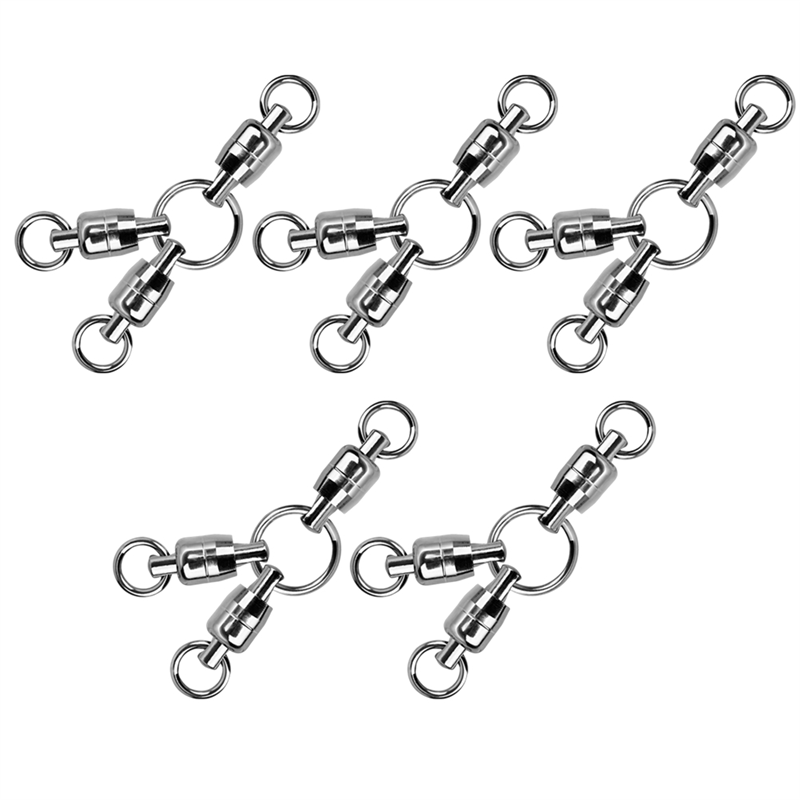 NAMUNY 3 Way Swivels 5Pcs Ball Bearing Swivel Stainless Steel Heavy Duty Rig Saltwater Fishing Crossline Swivel Tackle Size,B