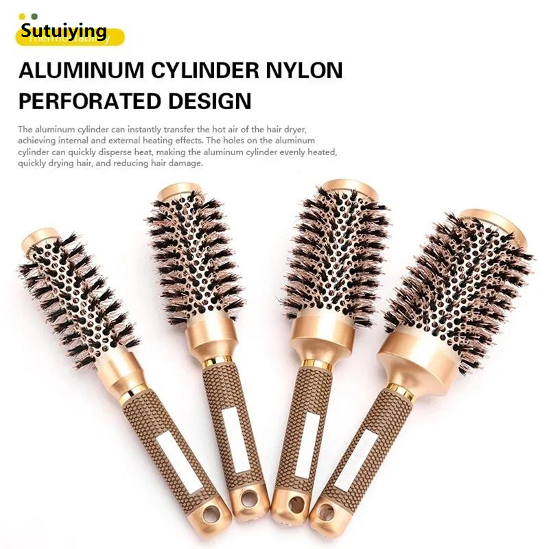 Sutuiying 4 Sizes Professional Salon Round Hair Comb Hairdress Brush Barrel 2025 New Comb Hair Rolling Thermal Aluminum Tube Barrel Hair Curly Tool
