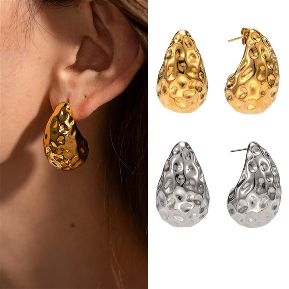 Earrings Dome Drop Stainless Steel Teardrop Lightweight Hoops