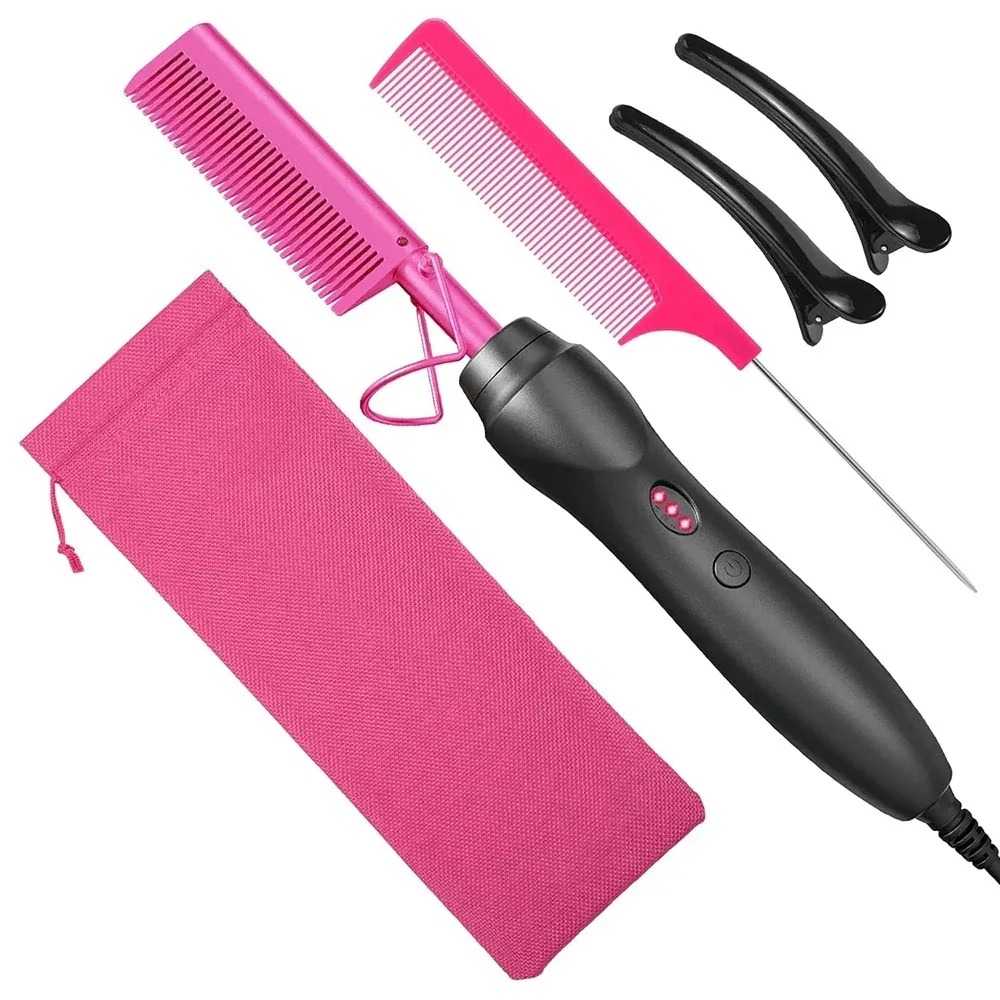 2 in1 Hot Comb Hair Straightener Electric Heating Comb Wet Dry Hair Iron Straightening Brush Hair Styling Tool