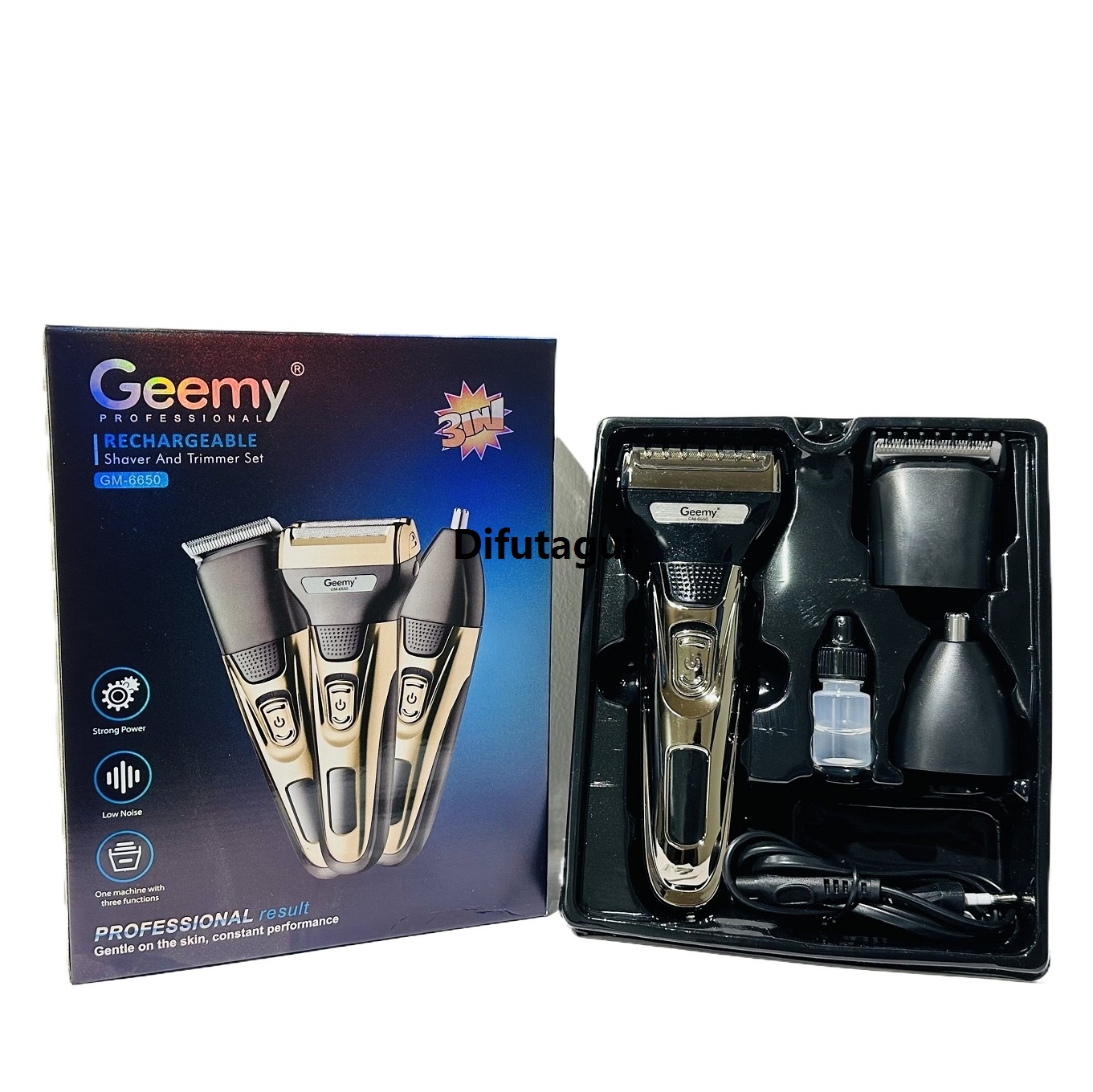 Difutagui GEEMY GM-6650 Rechargeable Shaver Affordable And Trimmer Set 3 in 1